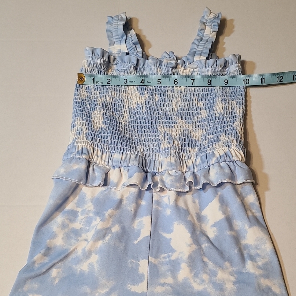 BCBG Girls Blue Tie-Dye Kids Smocke Romper  7/8 EUC Elastic Waist Stretch Straps - Picture 6 of 11